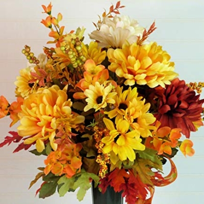 Silky Flower Store Fall Cemetery Grave Arrangement with Mums, Artificial Autumn Florals, Green Cemetery Cone, 19 inch 12 12 Product: Silk Florals & Frills 19 inch Fall Grave Arrangement, Cemetery Arrangement Fall, Fall Cemetery with Mums