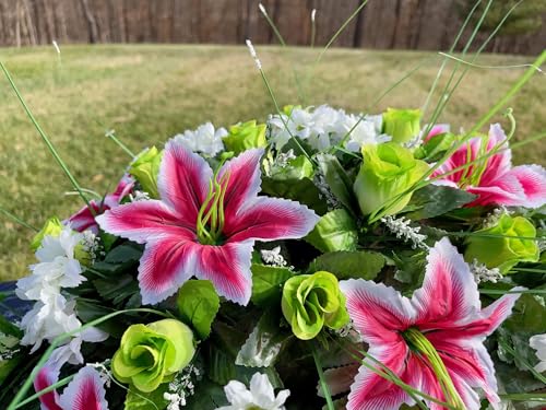 Product: Jucgghk Vivid and Realistic Floral Art Green and White Flowers Single Headstone Saddle,Beautiful Headstone Cemetery Saddle for Outdoor Grave Decorations