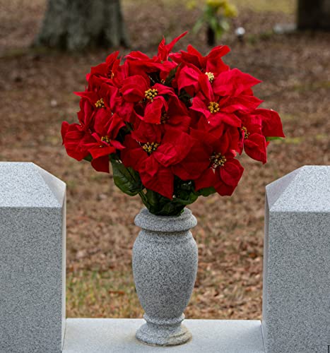 Product: Sympathy Silks Artificial Cemetery Flowers – Christmas Poinsettias, Outdoor Winter Grave Decorations - Red Poinsettia Bouquet
