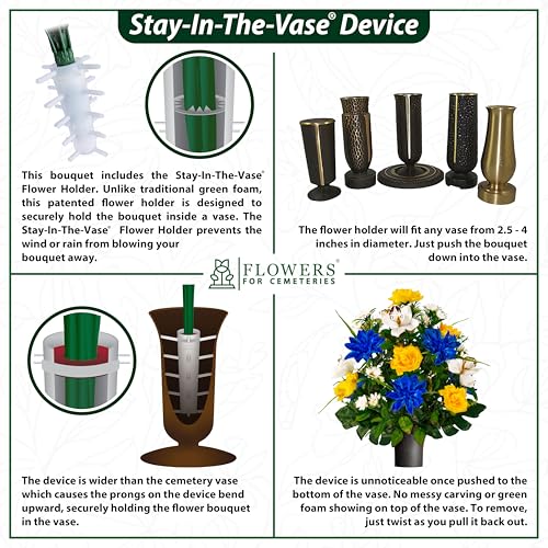 Product: Sympathy Silks Artificial Cemetery Flowers - Gravesite Flowers - Red Lilies with Sunrise Daisies and Yellow Roses - (1) Bouquet