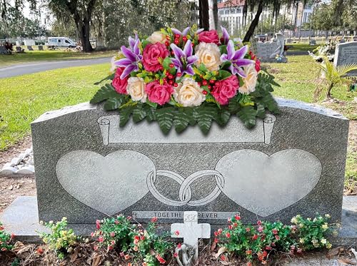 Product: LVXINLI Cemetery Headstone Flower Saddle -Outdoor Grave Decorations ，Mixed of Artificial Silk Rose and Lily for Tombstones (red, Saddle)