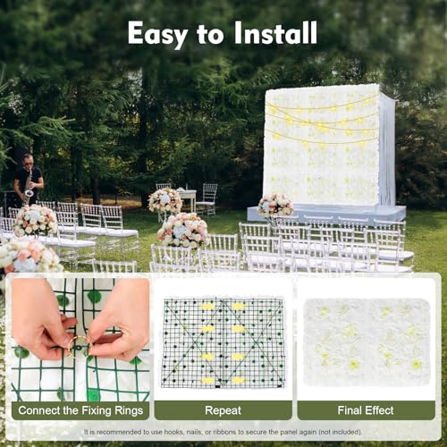 Product: Subiudzzh 12PCS Flower Wall Backdrop, Artificial Flower Wall Panels White Silk Rose Backdrop Panels with Dahlia, Hydrangea for Wedding Venue Decorations, Birthday Parties 23.62 x 15.74 Inch