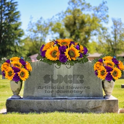 Product: SUHOOKOO Cemetery Flowers for Grave Decor,Silk Sunflower Rose Headstone Flower Saddle, Bright and Colorfast,Purple/Yellow