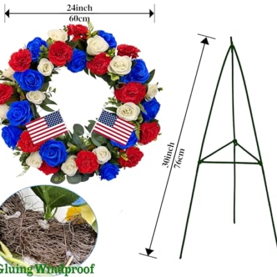 Silky Flower Store Cemetery Wreath, Memorial Day Grave Wreath, Blue White Rose Red Carnation, 2 Flags, 30 Inch Easel Stand, 30 inch 12 12 Product: Saxili Cemetery Wreaths, Memorial Day Grave Wreath with 30 inch Easel Stand,Headstone Wreath Flower with Gravestone Hanger-Artificial Blue/White Rose and Red Carnation,2 Flags Included