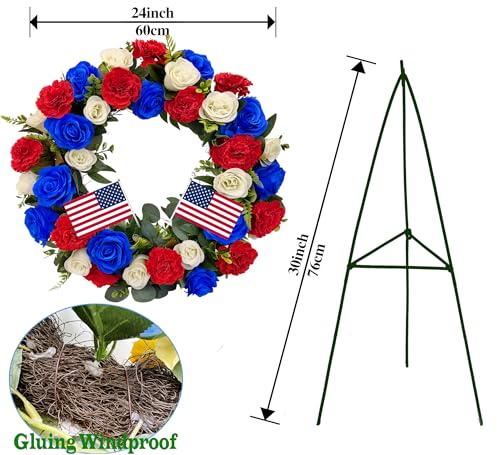 Silky Flower Store Cemetery Wreath, Memorial Day Grave Wreath, Blue White Rose Red Carnation, 2 Flags, 30 Inch Easel Stand, 30 inch 3 3 Product: Saxili Cemetery Wreaths, Memorial Day Grave Wreath with 30 inch Easel Stand,Headstone Wreath Flower with Gravestone Hanger-Artificial Blue/White Rose and Red Carnation,2 Flags Included