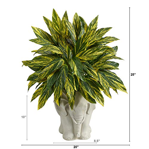 Silky Flower Store Artificial Tradescantia Plant, White Elephant Shaped Planter, Real Touch, Variegated Green Yellow, 25in. 1 1 Product: Nearly Natural 25in. Tradescantia Artificial Plant in White Elephant Shaped Planter (Real Touch)