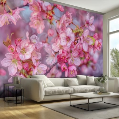 Silky Flower Store Self Adhesive Cherry Blossoms Wallpaper Mural, 3D Waterproof Wall Decor, Peel and Stick Floral, 173 x 108 10 10 Product: Self Adhesive Wallpaper Mural with Cherry Blossoms Art Design, Large 3D Flower Realistic Wall Paper for Bathroom Waterproof, Cherry Blossoms Wall Decor for Bedroom Living Room - Size 173" x 108"