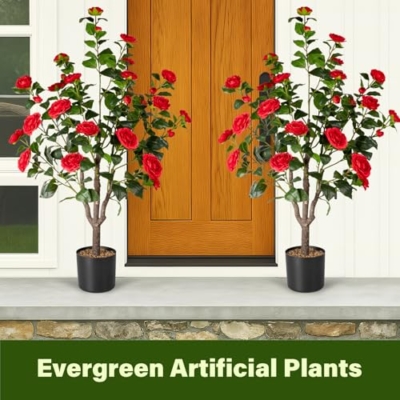 Silky Flower Store Artificial Camellia Tree, Faux Silk Camellia Plant with Planter, Indoor Decorative Faux Greenery, 4.3FT 9 9 Product: Camellia 2 Pack Artificial Fake Tree, 4.3FT Faux Silk Camellia Plant with Planter for Indoor and Outdoor Decoration, Tall Fake Tree for Home, Office, Patio, Balcony, Wedding Decoration