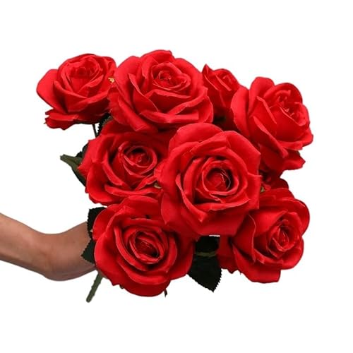 Product: Gfsdjalkj WQNJIN Simulation Big Rose Bouquet Wedding Flowers 10 Heads Fake Roses Artificial Flower Silk Flowers Home Decoration(White-Pink)