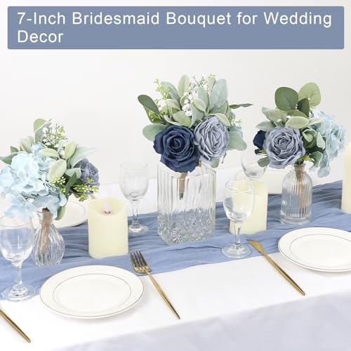 Product: Bride Bouquets and Bridesmaid Bouquets Set of 6 for Wedding Dusty Blue Artificial Roses Flowers Bouquets for Bride Bridesmaids Marriage Proposal Party Anniversary Church Decoration