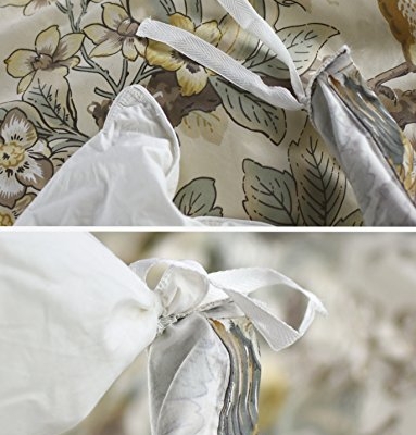 Product: Eikei Chinoiserie Chic Peacock Floral Duvet Cover Paradise Garden Botanical Bird and Tree Branches Vintage Stylized Long Staple Cotton 3pc Bedding Set (Yellow, Queen)