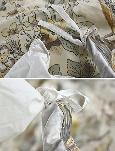 Product: Eikei Chinoiserie Chic Peacock Floral Duvet Cover Paradise Garden Botanical Bird and Tree Branches Vintage Stylized Long Staple Cotton 3pc Bedding Set (Yellow, Queen)