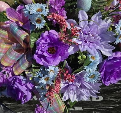 Product: Jucgghk Vivid and Realistic Floral Art 32" Purple Easter Saddle Flower, Artificial Elegant Saddle Flower for Outdoor Cemetery Grave Tombstone Decorations