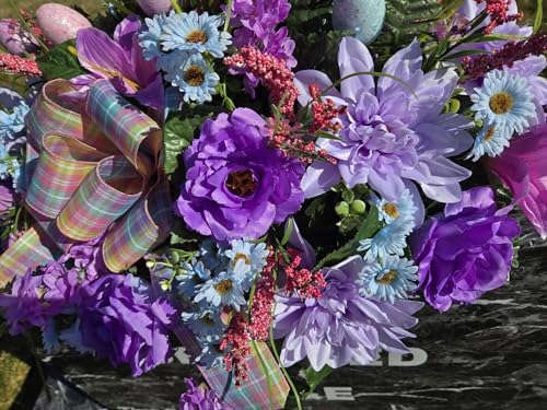 Product: Jucgghk Vivid and Realistic Floral Art 32" Purple Easter Saddle Flower, Artificial Elegant Saddle Flower for Outdoor Cemetery Grave Tombstone Decorations