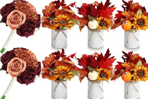 Product: DIYDOFUN Set of 2 Wedding Bridesmaid Bouquets & 6pcs Artificial Fall Flower Table Centerpieces