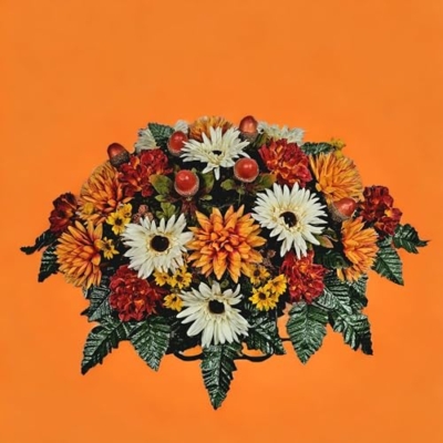 Product: Cream & Orange Dahlias Headstone Saddle, Daisies, Mini Sunflowers Acorns Headstone Saddle for Funeral or Cemetery Memorial Decoration Garland for Table Centerpiece Holiday Party Weddi