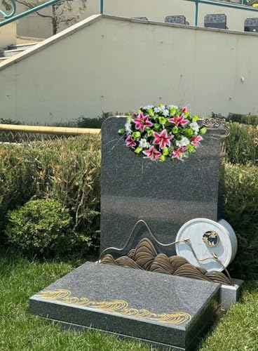 Product: Jucgghk Vivid and Realistic Floral Art Green and White Flowers Single Headstone Saddle,Beautiful Headstone Cemetery Saddle for Outdoor Grave Decorations