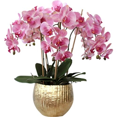 Product: Artificial Orchid with Vase, 5 Heads Pink Phalaenopsis, Faked Silk Flowers Plant, Artificial Flower for Home Decor Table Centerpiece Office Wedding Party Decoration