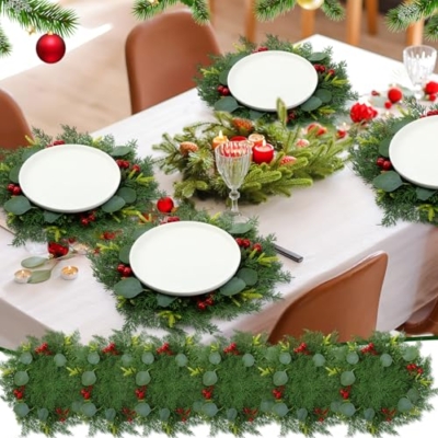 Product: Gandeer 6 Pcs Artificial Christmas Pine Needle Placemats Xmas Poinsettia with Pine Cones Place Mats Round Imitation Greenery Table mats to to Non-Slip Heat Protection for Party (Trebdy)