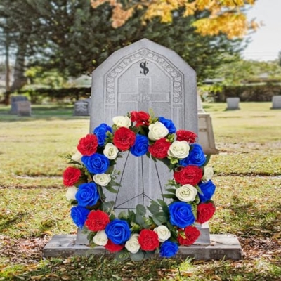 Silky Flower Store Cemetery Wreath, Memorial Day Grave Wreath, Blue White Rose Red Carnation, 2 Flags, 30 Inch Easel Stand, 30 inch 10 10 Product: Saxili Cemetery Wreaths, Memorial Day Grave Wreath with 30 inch Easel Stand,Headstone Wreath Flower with Gravestone Hanger-Artificial Blue/White Rose and Red Carnation,2 Flags Included