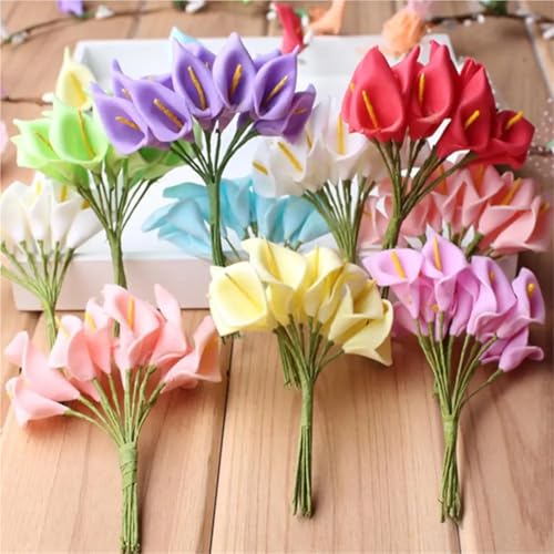 Silky Flower Store Purple Artificial Calla Lily Bouquet, Faux Flower Craft Supplies, Home Decor, 48pcs 1 1 Product: 24/48 pcs Artificial Flower Sweet Fake Flowers Supplies Flowers Bouquet Decor Home Items Cute Flower False Blossom(Purple,48pcs)