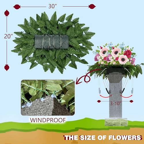 Product: Naramiji 3 Piece Artificial Cemetery Flowers -Headstone Flower Saddle- Gravesite Flowers Bouquet - Christmas Decorations-Poinsettia Dahlia Rose