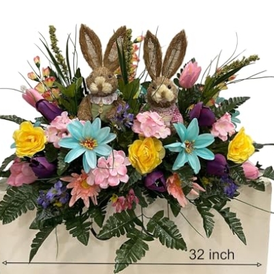 Product: Jucgghk Vivid and Realistic Floral Art Spring Cemetery Flowers ，Easter Cemetery Saddle，Flower for Cemetery-Grave Site Flower-Headstone Flower