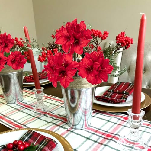 Product: Briful 2 Pack Red Amaryllis Artificial Flower Bundle for Home Office Room Table Vase Arrangement Centerpiece