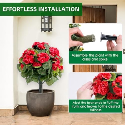 Product: 21.6" Artificial Flower Ball Tree with Ground Spike, Fake Silk Topiary Trees for Home Decor Garden Patio and Indoor,2 Pack, Red Begonia