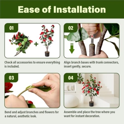 Silky Flower Store Artificial Camellia Tree, Faux Silk Camellia Plant with Planter, Indoor Decorative Faux Greenery, 4.3FT 14 14 Product: Camellia 2 Pack Artificial Fake Tree, 4.3FT Faux Silk Camellia Plant with Planter for Indoor and Outdoor Decoration, Tall Fake Tree for Home, Office, Patio, Balcony, Wedding Decoration