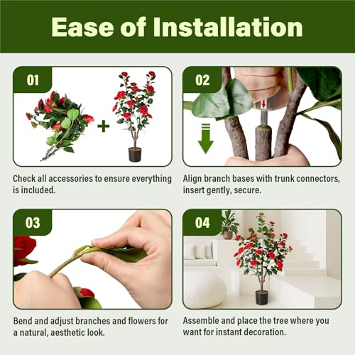Silky Flower Store Artificial Camellia Tree, Faux Silk Camellia Plant with Planter, Indoor Decorative Faux Greenery, 4.3FT 6 6 Product: Camellia 2 Pack Artificial Fake Tree, 4.3FT Faux Silk Camellia Plant with Planter for Indoor and Outdoor Decoration, Tall Fake Tree for Home, Office, Patio, Balcony, Wedding Decoration