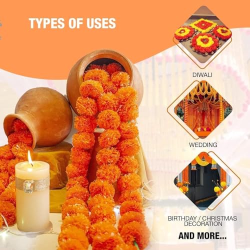 Product: Decorative Marigold Flower Backdrop Items (8 Pcs) for Decoration Artificial Floral Wall Hanging for Events, Photo Booths, and Indoor Decor (8 Pcs-Hanging)