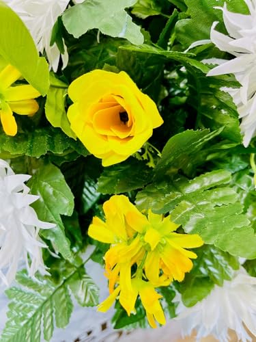 Product: Jucgghk Vivid and Realistic Floral Art 28" Yellow Flowers,Realistic Vibrant Flowers, Outdoor Grave Decorations for Headstone