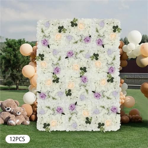 Product: Flower Wall Panels 12 Pcs Flower Wall Panel Backdrop Set Artificial Fabric Floral Decoration for Wedding Birthday Bridal Party Photo