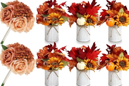 Product: DIYDOFUN Set of 2 Wedding Bridesmaid Bouquets & 6pcs Artificial Fall Flower Table Centerpieces