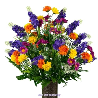 Product: Sympathy Silks Artificial Cemetery Flowers – Realistic Wildflower Outdoor Grave Decorations - Purple Violet Wildflower Bouquet