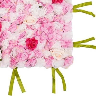 Silky Flower Store Artificial Flower Wall Panel, White Pink Gold Rose Hydrangea Dahlia Backdrop, Indoor Outdoor Decor, 3.28 x 3.28ft 10 10 Product: Cncestore 3.28 * 3.28ft Artificial Flower Wall Panels with Straps, Artificial Flower Background Flower Wall Mat