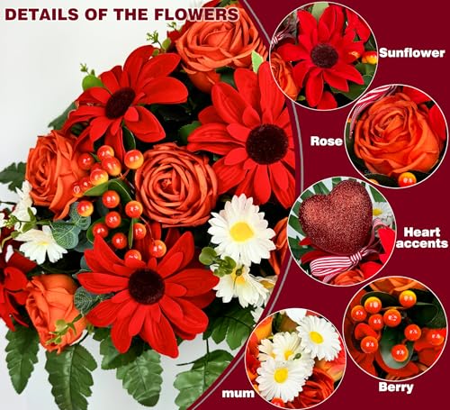 Product: Naramiji Artificial Cemetery Flowers for Grave Vase - Headstone Flower Saddle - Sympathy Flower of Vibrant Rose Sunflower Daisy Berry, Colorfast and Easy Fit