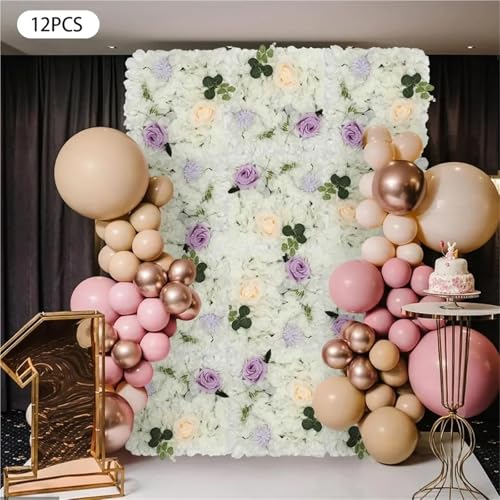 Product: Flower Wall Panels 12 Pcs Flower Wall Panel Backdrop Set Artificial Fabric Floral Decoration for Wedding Birthday Bridal Party Photo