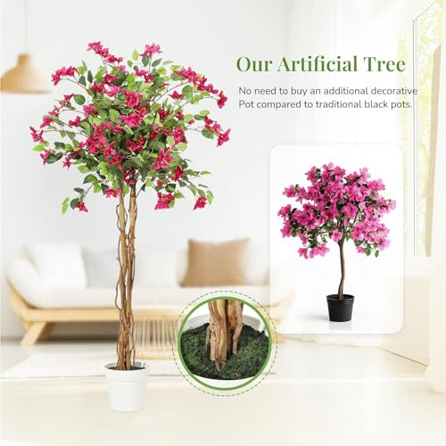 Silky Flower Store Artificial Bougainvillea Tree, 6FT Faux Tree Pink Flowers Wood Trunk, Potted Indoor Decor 6FT 1 1 Product: 6FT Artificial Bougainvillea Tree, Tall Potted Fake Tree Indoor, Faux Tree with Wood Trunk and Pink Flowers for Outdoor Office Wedding Home Decor