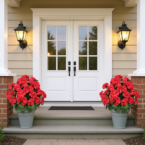 Product: Fuhomtre 2PCS Artificial Begonias Bush with Ground Spike, 24Inch Artificial Outdoor Bushes Evergreen UV Resistant Shrubs- for Outdoor Indoor Front Porch Garden (Red)