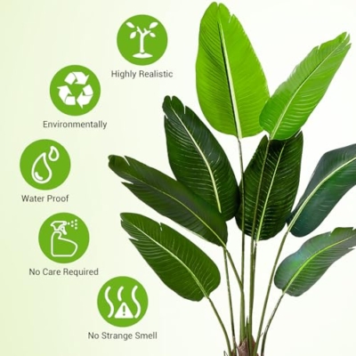 Product: litphke Artificial Tree Bird of Paradise Artificial Plant, 5 Ft Faux Tropical Plant Palm Tree with Leaves Trunks Faux Banana Leaf Tree for Home Decor Living Room Indoor Outdoor Office
