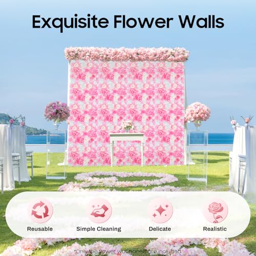 Product: 20-Pack Artificial Flower Wall Panels - 15.7"x23.6" Foam Dahlia & Rose Backdrop for Weddings, Parties - Pink/White/Green Silk Flowers