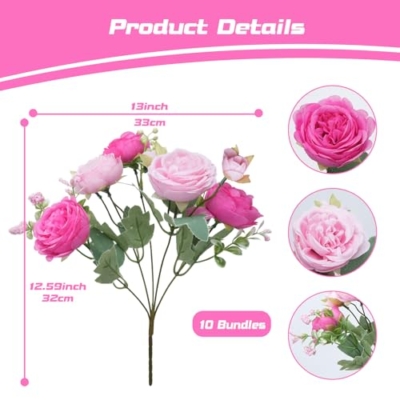 Product: MHMJON 20 Bunches Fake Red Roses 10 Bundles Peonies Artificial Flowers, Pink Silk Peony Flower Bulk Bridesmaid Bouquet for Indoor Home Decor Bedroom Kitchen Office Wedding Party Table Centerpieces