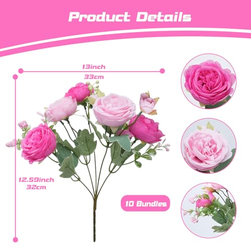 Product: MHMJON 20 Bunches Fake Red Roses 10 Bundles Peonies Artificial Flowers, Pink Silk Peony Flower Bulk Bridesmaid Bouquet for Indoor Home Decor Bedroom Kitchen Office Wedding Party Table Centerpieces