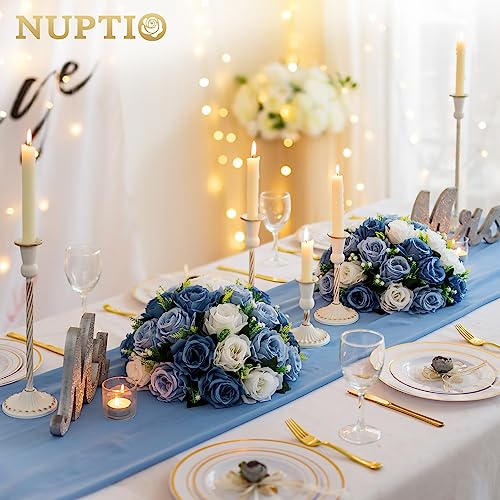 Product: NUPTIO Large Artificial Flower Centerpieces - 2 Pcs 13.8in Diameter Dusty Blue & White Fake Flowers Roses Balls - Silk Faux Rose Arrangement for Tables Wedding Party Centerpiece Table Decorations