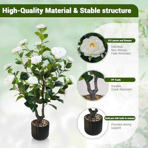 Product: 2 Pack Artificial Camellia Tree, 38 Inch Flower Plants Artificial Plant, Faux Floral Plant Blooming Tree in Cement Pot, Greenery Potted Plant for Indoor Outdoor Office Home Porch Decor