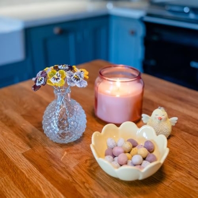 Product: Purple Pansy Glass Flower Bouquet,Purple Yellow Artificial Flower for Home Decoration Garland for Table Centerpiece Holiday Party Weddi