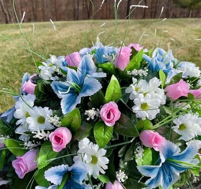 Product: Jucgghk Vivid and Realistic Floral Art Artificial Cemetery Flower Saddles, Rose Headstone Flower Saddle Outdoor Grave Decorations,Cemetery Memorial Flowers for Grave Tombstone Decorations