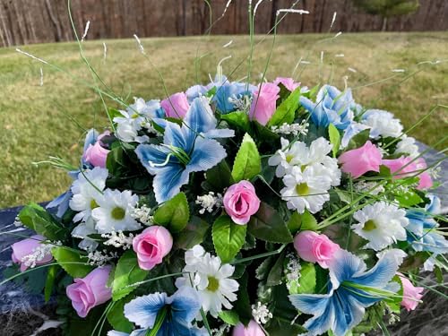 Product: Jucgghk Vivid and Realistic Floral Art Artificial Cemetery Flower Saddles, Rose Headstone Flower Saddle Outdoor Grave Decorations,Cemetery Memorial Flowers for Grave Tombstone Decorations